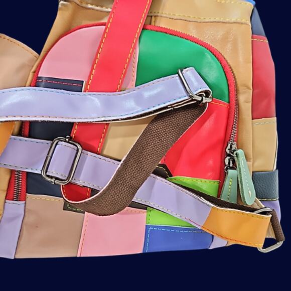 Leather Patchwork Backpack Multi Color - Picture 4 of 11